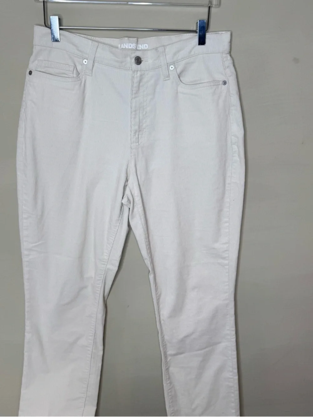 Lands’ End cream Corduroy Pants Petite 12 Stretch Straight Leg Classic - Picture 3 of 11